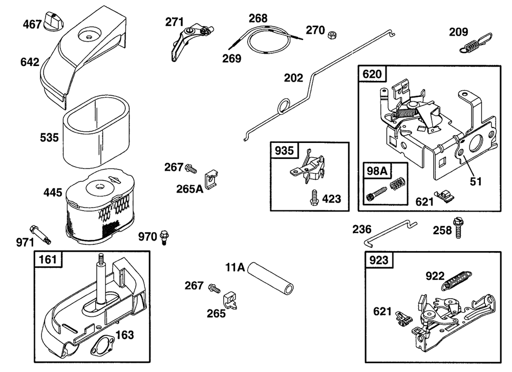 Air Cleaner Grp, Controls Diagram and Parts List for 99772-3026-01  Briggs and Stratton Engine